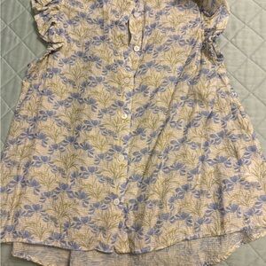 Fate Kids Floral Button Down Shirt in Blue and Cream